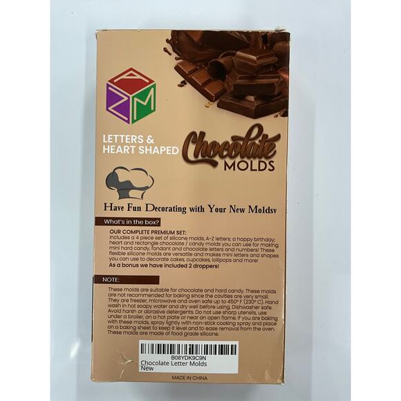 Chocolate Hard Candy Molds Letters Hearts HBD + Freezer Microwave & Oven Safe - Picture 2 of 5